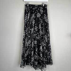 Sheer Layered Star Maxi Skirt Black White Celestial Cosmic Witchy Sz  M? 28"-32"